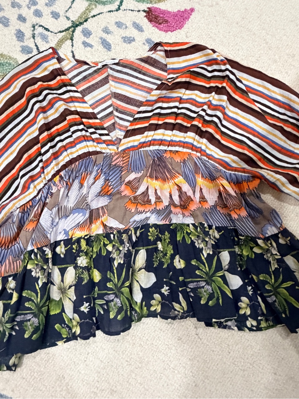 BUCKETLIST Striped Multicolor Blouse — Orange, Blue & Brown Accents